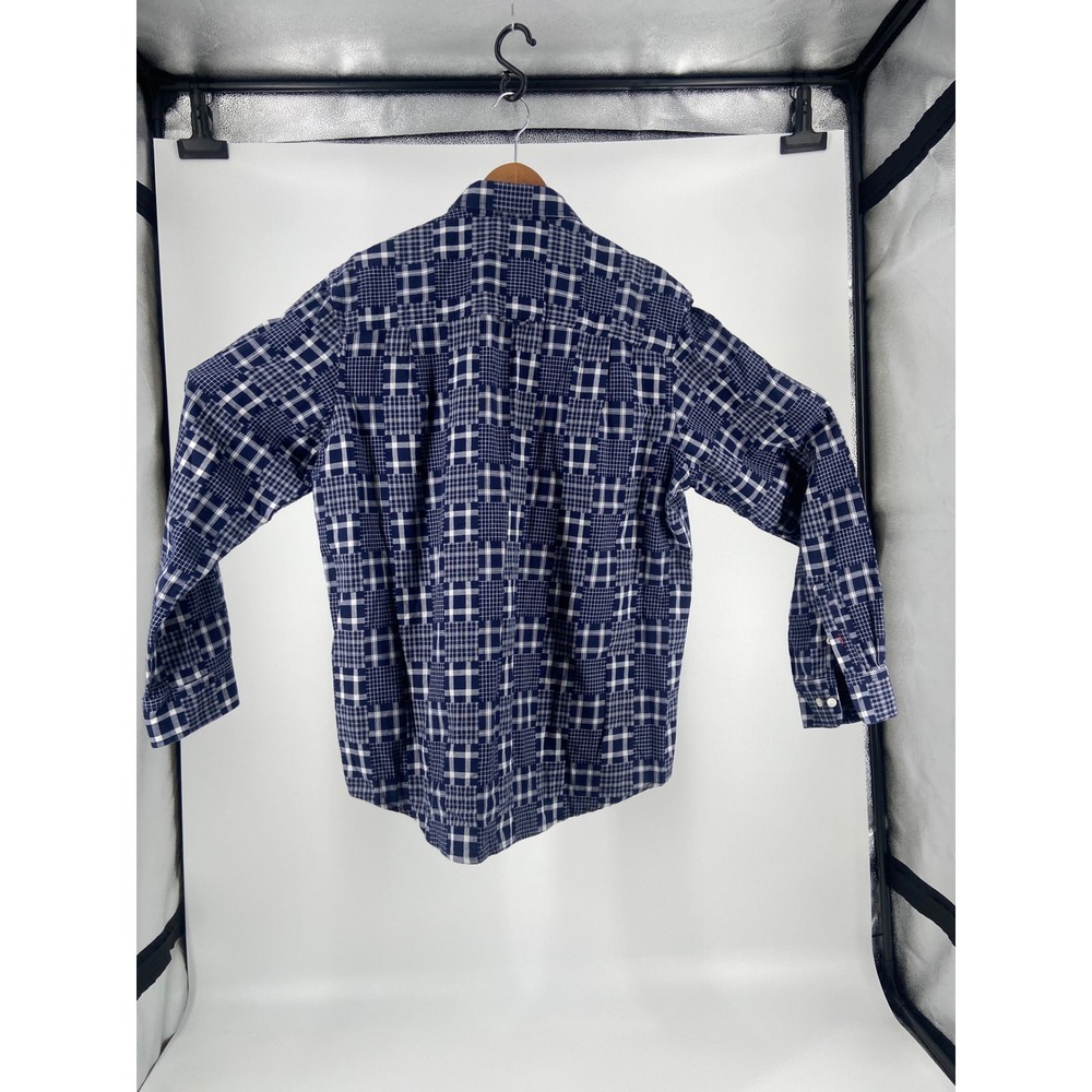 Club Room Mens Size XL Blue/ White Plaid Patchwork Long Sleeve Button Down Shirt - Picture 3 of 12